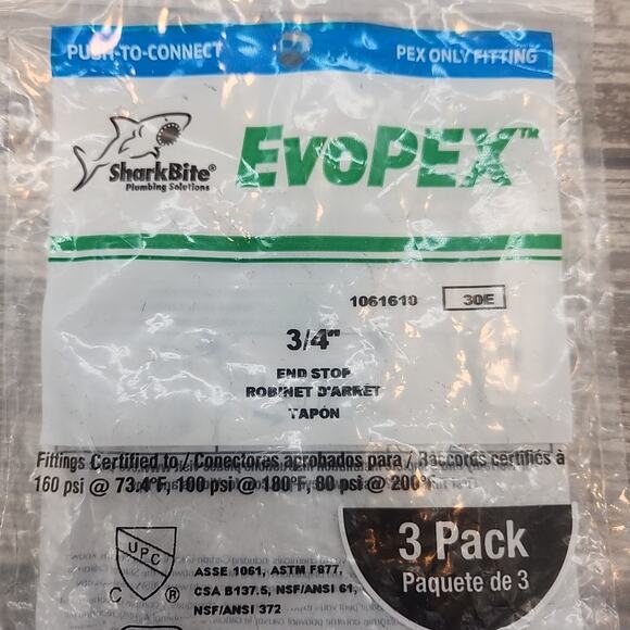 (3-Pk) SharkBite EvoPEX End Stop Push-to-Connect PEX 3/4" Lot of 3 [100] - Picture 9 of 13